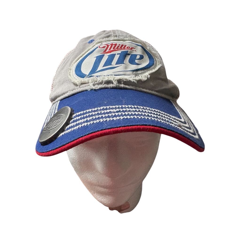Miller Lite Beer Men's Distressed Baseball Cap w/Bottle Opener Adjustable 2011